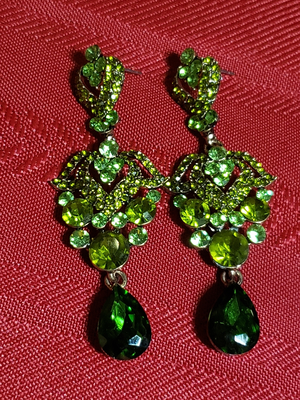 Vivid Green Crystal Teardrop Dangle Earrings